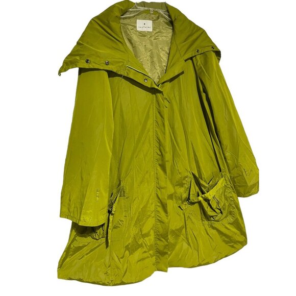 Lightweight Lime Green Hooded Rain Jacket By Saltaire With Adjustable Drawstring - Picture 3 of 7